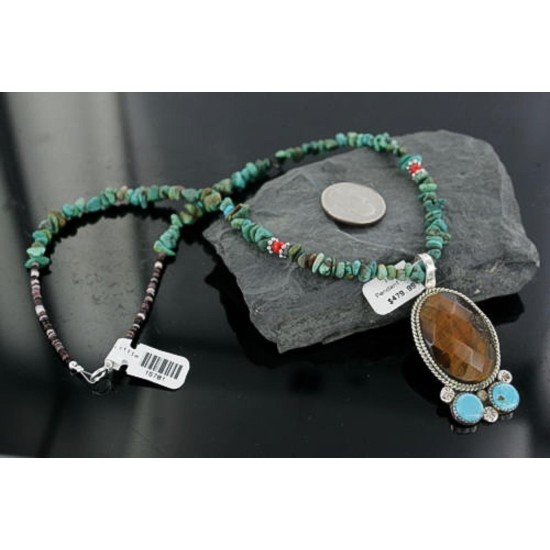 Handmade Certified Authentic Navajo .925 Sterling Silver Natural Spiny Oyster and Turquoise Native American Necklace 390665252559