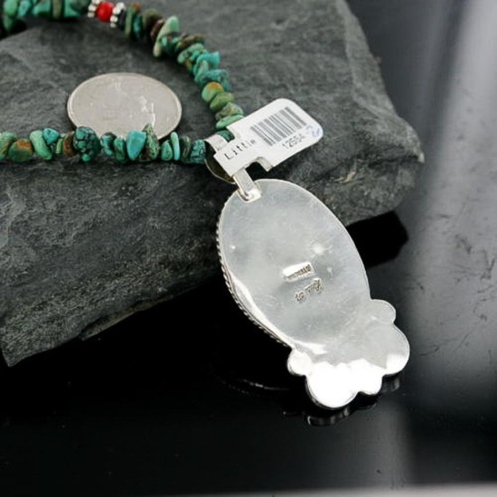 Handmade Certified Authentic Navajo .925 Sterling Silver Natural Spiny Oyster and Turquoise Native American Necklace 390665252559