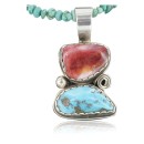 Handmade Certified Authentic Navajo .925 Sterling Silver Natural Spiny Oyster and Turquoise Native American Necklace 390667467065