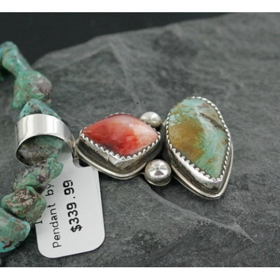 Handmade Certified Authentic Navajo .925 Sterling Silver Natural Spiny Oyster and Turquoise Native American Necklace 390668263284