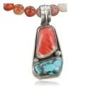 Handmade Navajo .925 Sterling Silver Natural Spiny Oyster and Turquoise Native American Necklace 390671275377