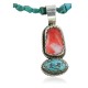 Handmade Certified Authentic Navajo .925 Sterling Silver Natural Spiny Oyster and Turquoise Native American Necklace 390682457096