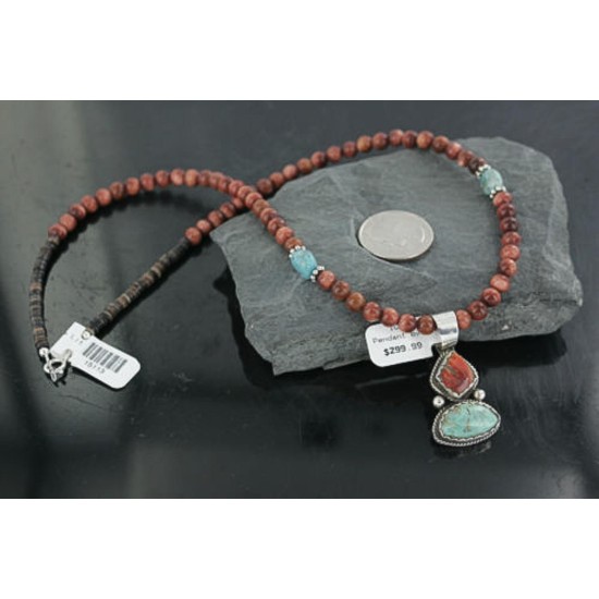 Handmade Certified Authentic Navajo .925 Sterling Silver Natural Spiny Oyster and Turquoise Native American Necklace 390683006347 Handmade Certified Authentic Navajo .925 Sterling Silver Natural Spiny Oyster and Turquoise Native American Necklace 390683006347