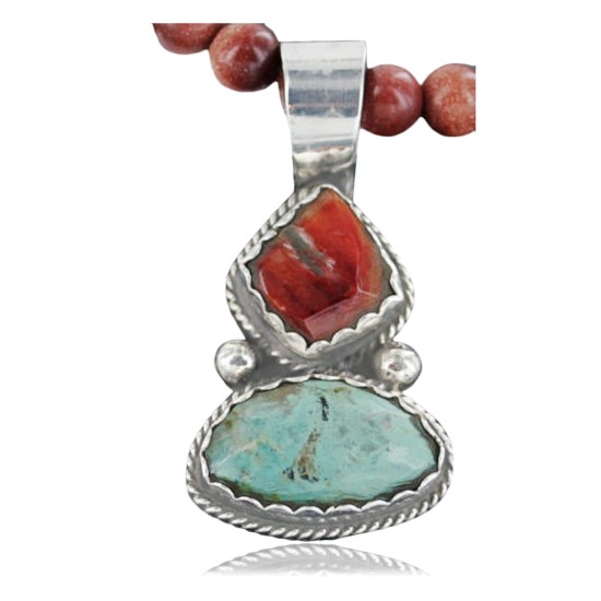Handmade Certified Authentic Navajo .925 Sterling Silver Natural Spiny Oyster and Turquoise Native American Necklace 390683006347 Handmade Certified Authentic Navajo .925 Sterling Silver Natural Spiny Oyster and Turquoise Native American Necklace 390683006347