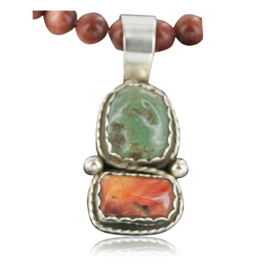 Handmade Certified Authentic Navajo .925 Sterling Silver Natural Spiny Oyster and Turquoise Native American Necklace 390684970135