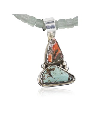 Handmade Certified Authentic Navajo .925 Sterling Silver Natural Spiny Oyster and Turquoise Native American Necklace 390687646246