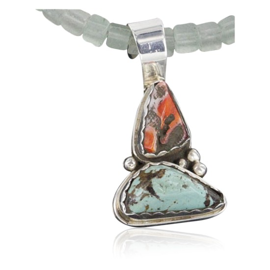 Handmade Certified Authentic Navajo .925 Sterling Silver Natural Spiny Oyster and Turquoise Native American Necklace 390687646246