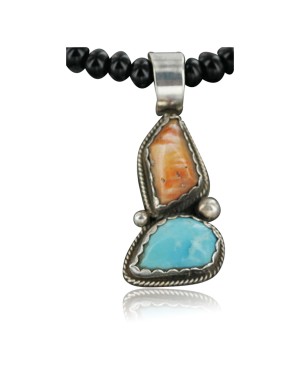 Handmade Certified Authentic Navajo .925 Sterling Silver Natural Spiny Oyster and Turquoise Native American Necklace 390712706369