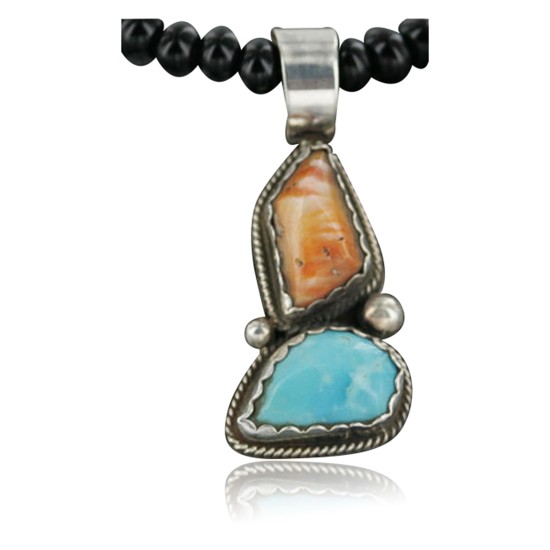 Handmade Certified Authentic Navajo .925 Sterling Silver Natural Spiny Oyster and Turquoise Native American Necklace 390712706369