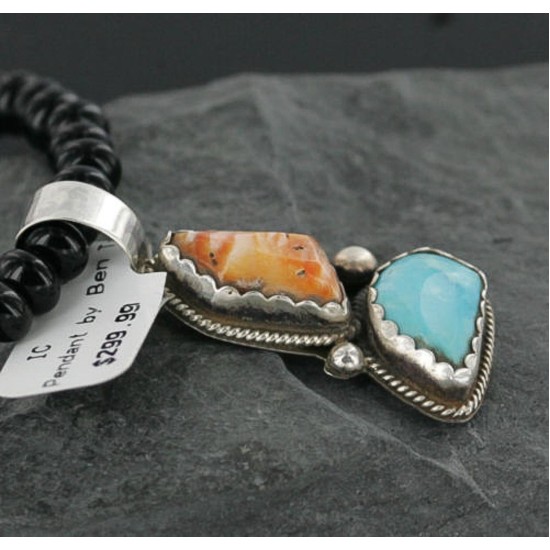 Handmade Certified Authentic Navajo .925 Sterling Silver Natural Spiny Oyster and Turquoise Native American Necklace 390712706369