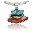 Handmade Navajo .925 Sterling Silver Natural Spiny Oyster and Turquoise Native American Necklace 390714008792