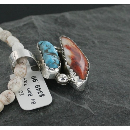 Handmade Certified Authentic Navajo .925 Sterling Silver Natural Spiny Oyster and Turquoise Native American Necklace 390714008792