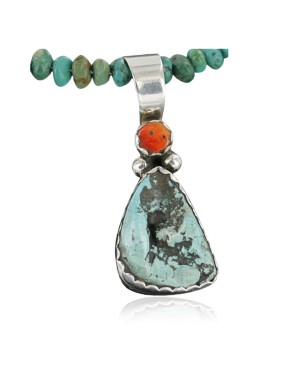 Handmade Certified Authentic Navajo .925 Sterling Silver Natural Spiny Oyster and Turquoise Native American Necklace 390714866720