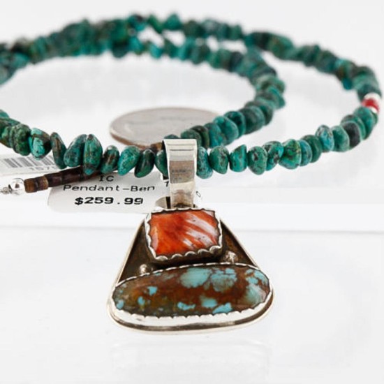 Handmade Certified Authentic Navajo .925 Sterling Silver Natural Spiny Oyster and Turquoise Native American Necklace 390755327209 Handmade Certified Authentic Navajo .925 Sterling Silver Natural Spiny Oyster and Turquoise Native American Necklace 390755327209