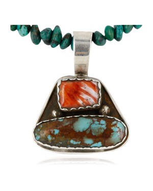 Handmade Certified Authentic Navajo .925 Sterling Silver Natural Spiny Oyster and Turquoise Native American Necklace 390755327209