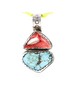 Handmade Certified Authentic Navajo .925 Sterling Silver Natural Spiny Oyster and Turquoise Native American Necklace 390761309595