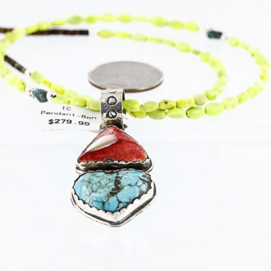 Handmade Certified Authentic Navajo .925 Sterling Silver Natural Spiny Oyster and Turquoise Native American Necklace 390761309595