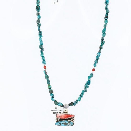 Handmade Certified Authentic Navajo .925 Sterling Silver Natural Spiny Oyster and Turquoise Native American Necklace 390761448155