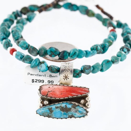 Handmade Certified Authentic Navajo .925 Sterling Silver Natural Spiny Oyster and Turquoise Native American Necklace 390761448155