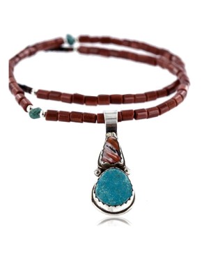 Handmade Certified Authentic Navajo .925 Sterling Silver Natural Spiny Oyster and Turquoise Native American Necklace 390761923606