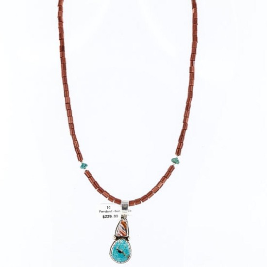 Handmade Certified Authentic Navajo .925 Sterling Silver Natural Spiny Oyster and Turquoise Native American Necklace 390761923606