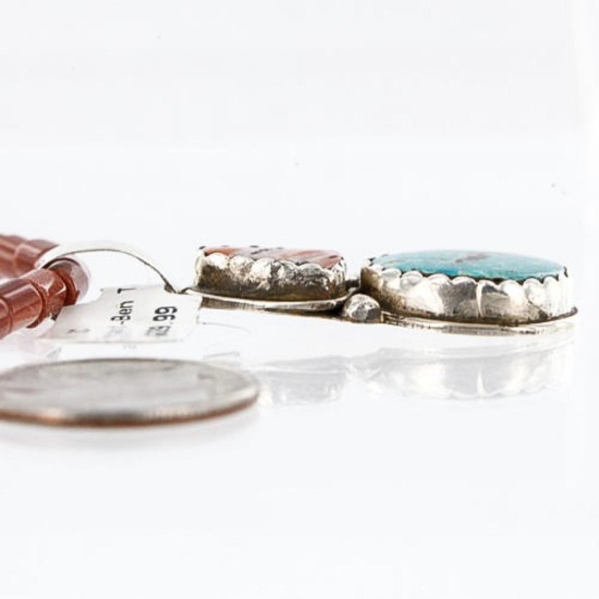 Handmade Certified Authentic Navajo .925 Sterling Silver Natural Spiny Oyster and Turquoise Native American Necklace 390761923606