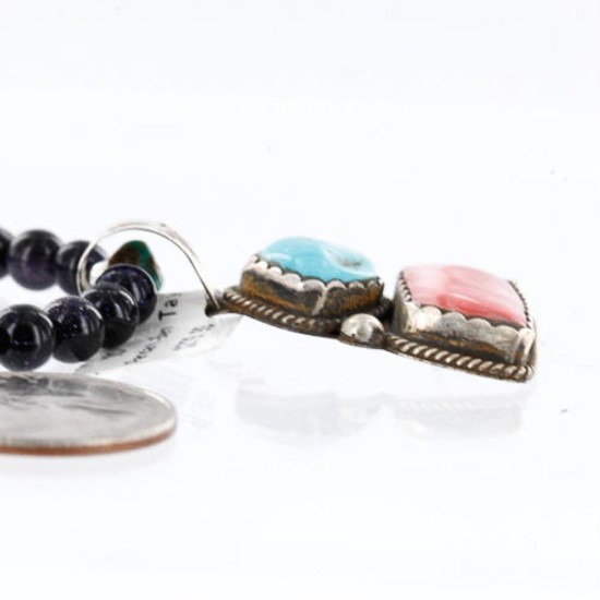Handmade Certified Authentic Navajo .925 Sterling Silver Natural Spiny Oyster and Turquoise Native American Necklace 390763718920