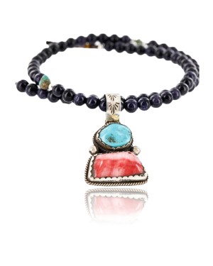 Handmade Certified Authentic Navajo .925 Sterling Silver Natural Spiny Oyster and Turquoise Native American Necklace 390763718920
