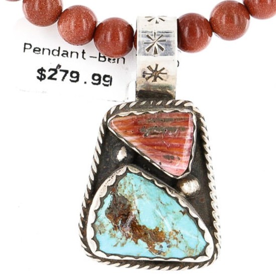 Handmade Certified Authentic Navajo .925 Sterling Silver Natural Spiny Oyster and Turquoise Native American Necklace 390765615458