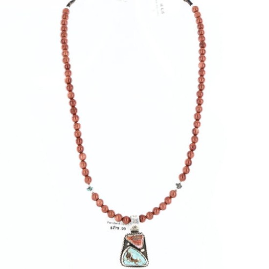 Handmade Certified Authentic Navajo .925 Sterling Silver Natural Spiny Oyster and Turquoise Native American Necklace 390765615458