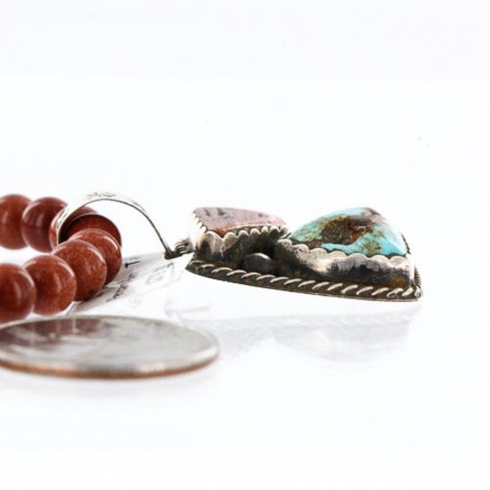 Handmade Certified Authentic Navajo .925 Sterling Silver Natural Spiny Oyster and Turquoise Native American Necklace 390765615458