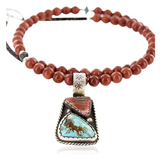 Handmade Certified Authentic Navajo .925 Sterling Silver Natural Spiny Oyster and Turquoise Native American Necklace 390765615458