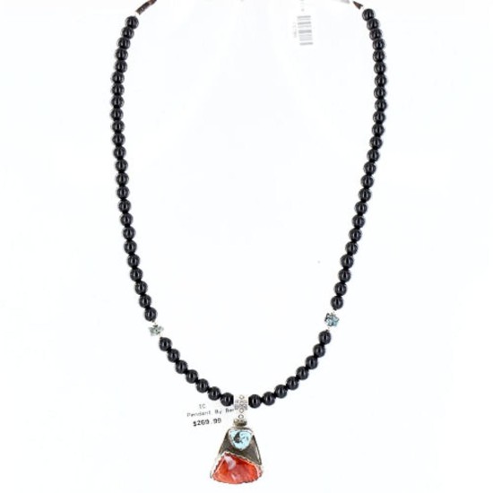 Handmade Certified Authentic Navajo .925 Sterling Silver Natural Spiny Oyster and Turquoise Native American Necklace 390765969251