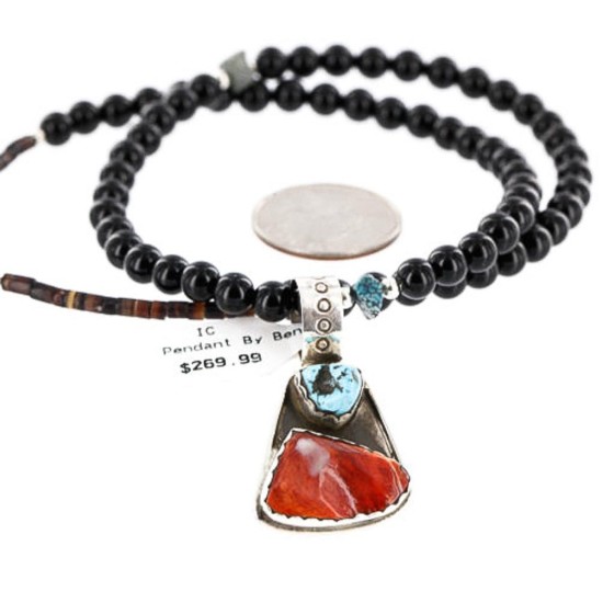 Handmade Certified Authentic Navajo .925 Sterling Silver Natural Spiny Oyster and Turquoise Native American Necklace 390765969251