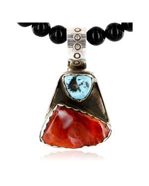 Handmade Certified Authentic Navajo .925 Sterling Silver Natural Spiny Oyster and Turquoise Native American Necklace 390765969251