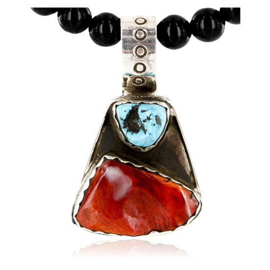 Handmade Certified Authentic Navajo .925 Sterling Silver Natural Spiny Oyster and Turquoise Native American Necklace 390765969251