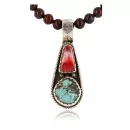 Handmade Navajo .925 Sterling Silver Natural Spiny Oyster and Turquoise Native American Necklace 390767964447