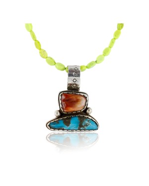 Handmade Certified Authentic Navajo .925 Sterling Silver Natural Spiny Oyster and Turquoise Native American Necklace 390768947543