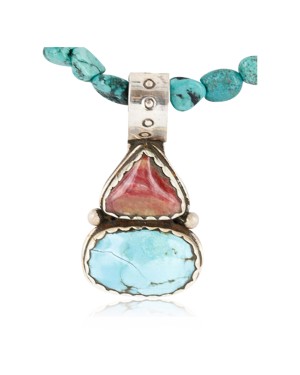 Handmade Certified Authentic Navajo .925 Sterling Silver Natural Spiny Oyster and Turquoise Native American Necklace 390775909525