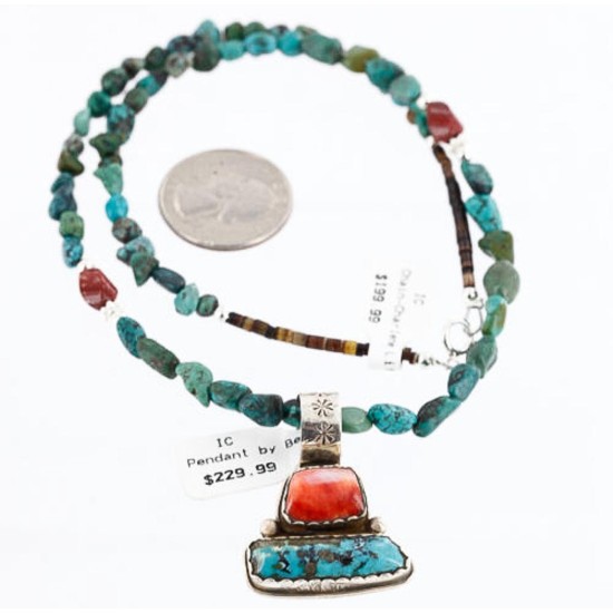 Handmade Certified Authentic Navajo .925 Sterling Silver Natural Spiny Oyster and Turquoise Native American Necklace 390778438708