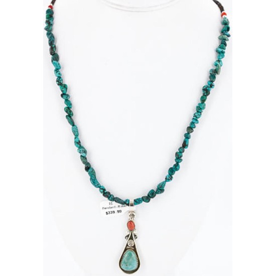 Handmade Certified Authentic Navajo .925 Sterling Silver Natural Spiny Oyster and Turquoise Native American Necklace 390805320714