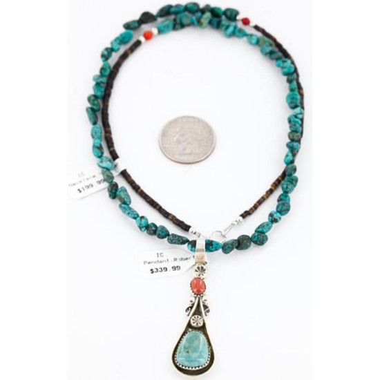 Handmade Certified Authentic Navajo .925 Sterling Silver Natural Spiny Oyster and Turquoise Native American Necklace 390805320714