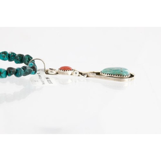 Handmade Certified Authentic Navajo .925 Sterling Silver Natural Spiny Oyster and Turquoise Native American Necklace 390805320714