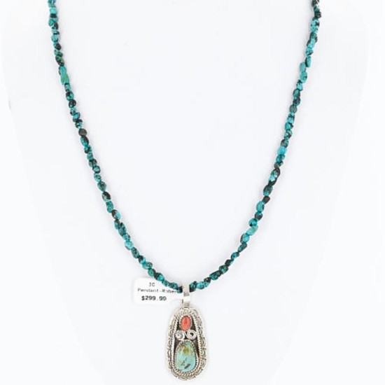 Handmade Certified Authentic Navajo .925 Sterling Silver Natural Spiny Oyster and Turquoise Native American Necklace 390805465349