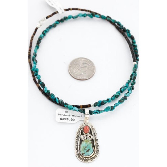 Handmade Certified Authentic Navajo .925 Sterling Silver Natural Spiny Oyster and Turquoise Native American Necklace 390805465349
