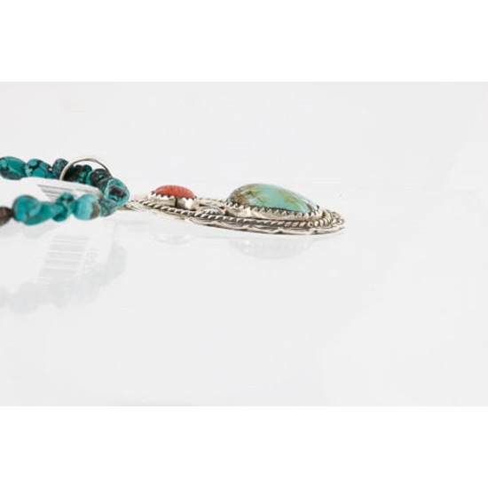 Handmade Certified Authentic Navajo .925 Sterling Silver Natural Spiny Oyster and Turquoise Native American Necklace 390805465349