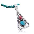 Navajo .925 Sterling Silver Turquoise and Spiny Oyster Necklace 14863-10-15771