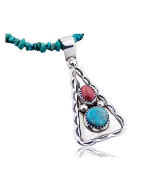Handmade Certified Authentic Navajo .925 Sterling Silver Natural Spiny Oyster and Turquoise Native American Necklace & Pendant 390646992977