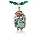 Handmade Navajo .925 Sterling Silver Natural Spiny Oyster and Turquoise Native American Necklace & Pendant 390802208452