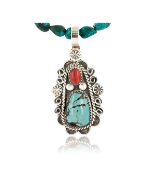 Handmade Certified Authentic Navajo .925 Sterling Silver Natural Spiny Oyster and Turquoise Native American Necklace & Pendant 390802208452